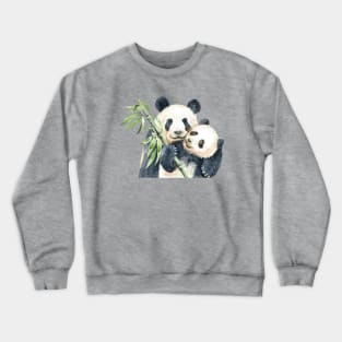 Mom panda baby bamboo watercolor hand drawn Crewneck Sweatshirt